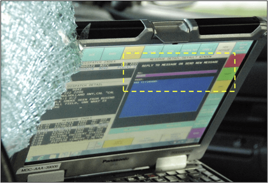 the police car's MDL screen as displayed moments before and during the crash